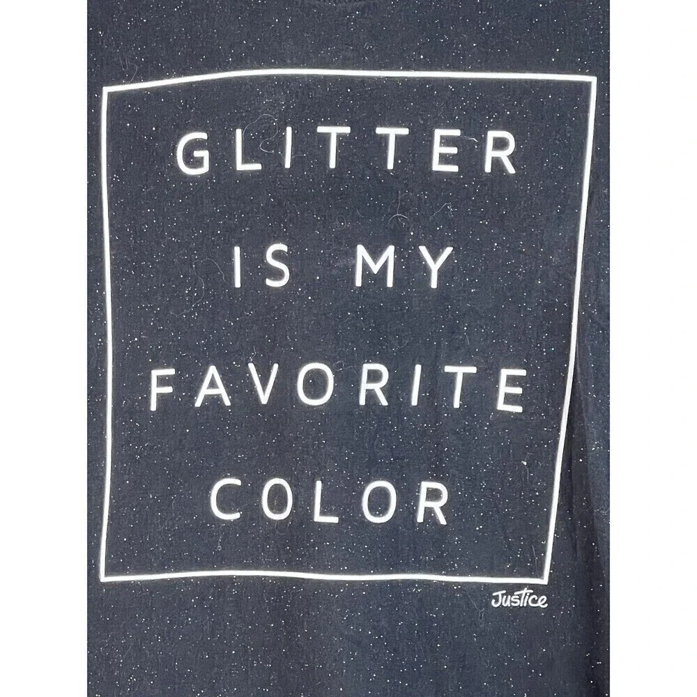 Justice Girls Glitter is My Favorite Color Tee Shirt Size 14 Multi-Glitter Black